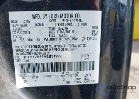 2010 Ford F-250 Lariat/Xl/Xlt из США, поврежденный, VIN 1FTSX2B53AEB31999